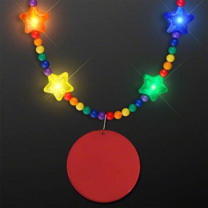 Custom Rainbow Light Up Star Beads with Red Medallions - Front View 