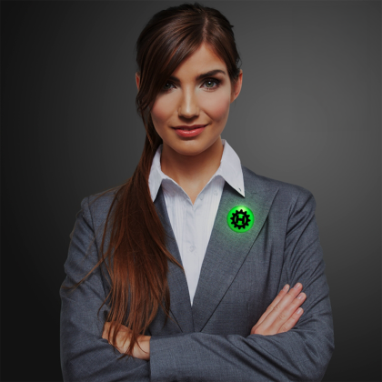 Custom Green LED Frosted Circle Badge with Safety Pin - Lifestyle View 