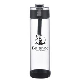 Custom 22 oz Glass Bottle with Locking Lid and Silicone Carry Loop - Black Custom 22 oz Glass Bottle with Locking Lid and Silicone Carry Loop - Black