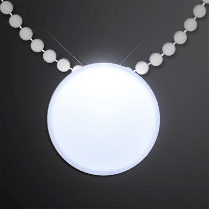 Custom White LED Circle Badge with Beads - White Front View 