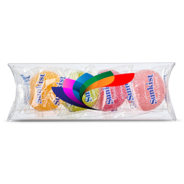 Custom 5" Pillow Box of Individually Wrapped Sunkist Fruit Gems Custom 5" Pillow Box of Individually Wrapped Sunkist Fruit Gems
