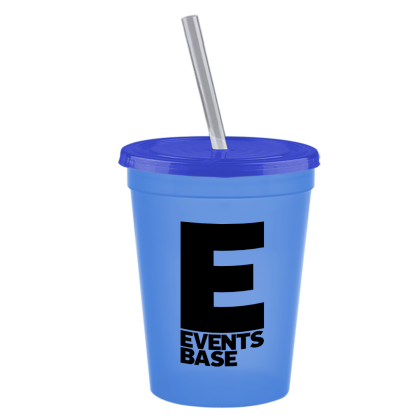 Custom Stadium Cup-Lid-Straw-16 oz - Translucent Blue Custom Stadium Cup-Lid-Straw-16 oz - Translucent Blue