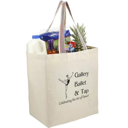Custom Rainbow Recycled 6 oz Cotton Grocery Tote - Side View Custom Rainbow Recycled 6 oz Cotton Grocery Tote - Side View