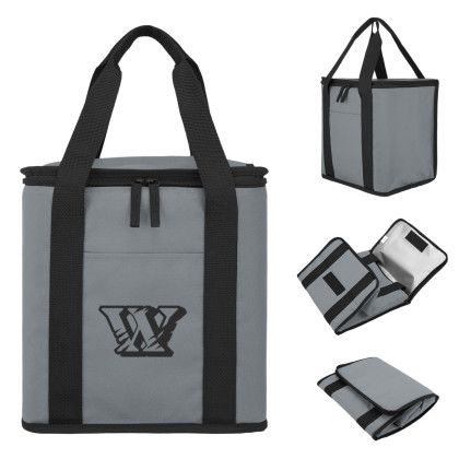 Custom Flip 'N Chill rPET 24 Can Foldable Cooler Bag - Gray/black Custom Flip 'N Chill rPET 24 Can Foldable Cooler Bag - Gray/black