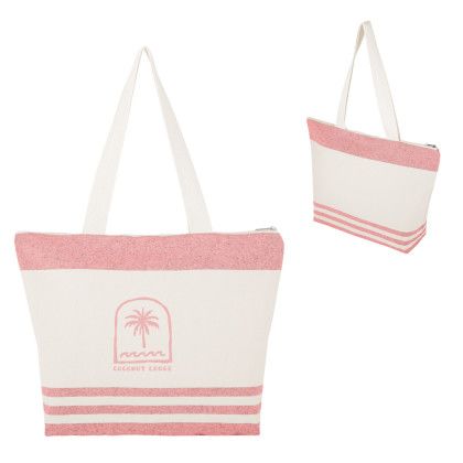 Custom Marlo 10 oz. Recycled Cotton Zippered Tote Bag - Natural with red Custom Marlo 10 oz. Recycled Cotton Zippered Tote Bag - Natural with red