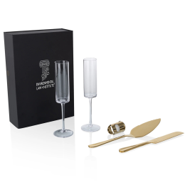 Custom Arbane Champagne Glass Set with Cake Knife Custom Arbane Champagne Glass Set with Cake Knife