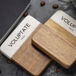 Custom 2 Pc. Acacia Wood & Marble Coaster Set Custom 2 Pc. Acacia Wood & Marble Coaster Set