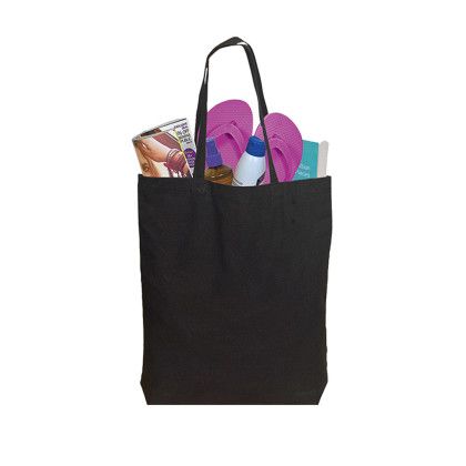 Custom 5.5 oz Cotton Tote Bag: Colored - Black Custom 5.5 oz Cotton Tote Bag: Colored - Black