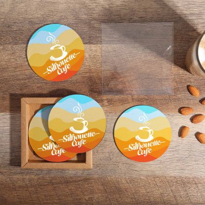 Custom 4 Pc reGen Recycled Polyester Round Dye Sub Coaster Set Custom 4 Pc reGen Recycled Polyester Round Dye Sub Coaster Set