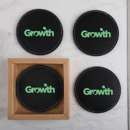 Custom Benson Bonded Leather 4 Pc. Coaster Set In Box