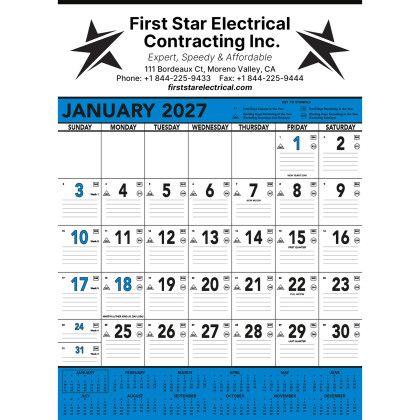 Custom Commercial Contractor Calendar: Blue & Black 2027 Custom Commercial Contractor Calendar: Blue & Black 2027