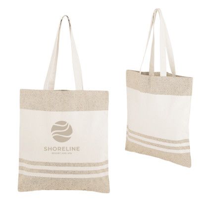 Custom Marlo 10 oz. Recycled Cotton Tote Bag - Natural with Beige Custom Marlo 10 oz. Recycled Cotton Tote Bag - Natural with Beige