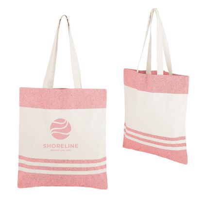 Custom Marlo 10 oz. Recycled Cotton Tote Bag - Natural with red Custom Marlo 10 oz. Recycled Cotton Tote Bag - Natural with red