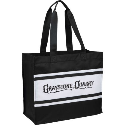 Custom Varsity Box Tote - Black Side View Custom Varsity Box Tote - Black Side View