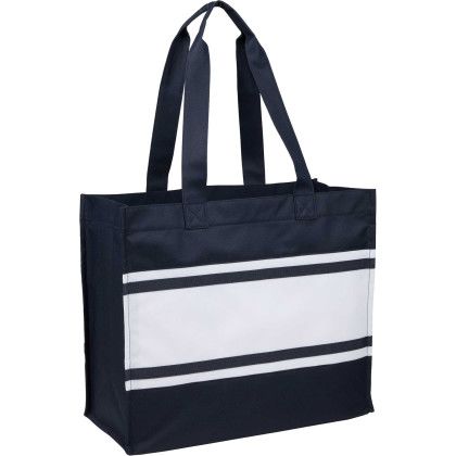 Custom Varsity Box Tote - Navy Side View Custom Varsity Box Tote - Navy Side View