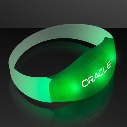 Custom Green LED Steady Illumination Stretch Bracelet - Side View Custom Green LED Steady Illumination Stretch Bracelet - Side View