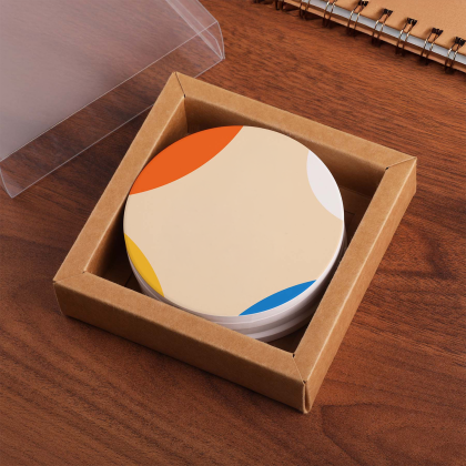 Custom Round Ceramic 4 Pc. Coaster Set In Box - Packaging View Custom Round Ceramic 4 Pc. Coaster Set In Box - Packaging View