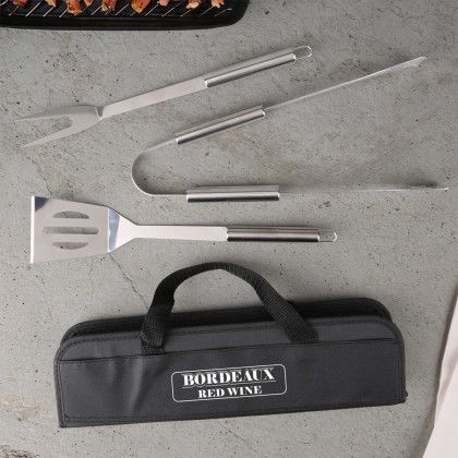 Custom Grill Easy 3 Pc. Stainless BBQ Utensil Set With rPET Case Custom Grill Easy 3 Pc. Stainless BBQ Utensil Set With rPET Case