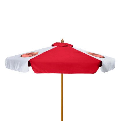 Custom 7' Wood Market Umbrella Kit with Valance (3 Imprints) - Crimson Red/White Custom 7' Wood Market Umbrella Kit with Valance (3 Imprints) - Crimson Red/White