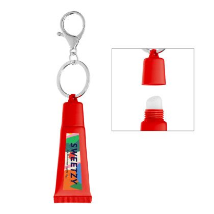 Custom Squeeze Tube Lip Moisturizer With Key Ring - Red Custom Squeeze Tube Lip Moisturizer With Key Ring - Red