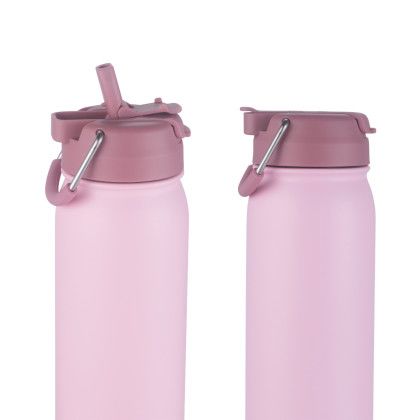 Custom 24 oz. PopSip Vacuum Insulated Water Bottle with 2-in-1 Sipper Straw Lid - Pink Front View Custom 24 oz. PopSip Vacuum Insulated Water Bottle with 2-in-1 Sipper Straw Lid - Pink Front View