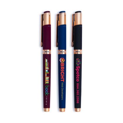 Custom Satin Soft Touch Earl Gel Pen - Rose Gold Accents (Recycled Material)- Low Quantities - All color Custom Satin Soft Touch Earl Gel Pen - Rose Gold Accents (Recycled Material)- Low Quantities - All color