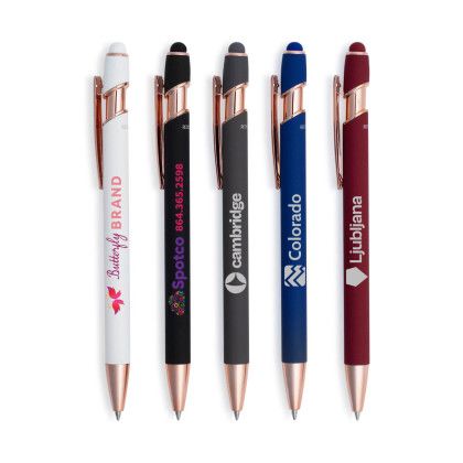 Custom Lexi Stylus Satin Soft Touch Gel Click Pen - Rose Gold Recycled - Low Quantities - All color Custom Lexi Stylus Satin Soft Touch Gel Click Pen - Rose Gold Recycled - Low Quantities - All color