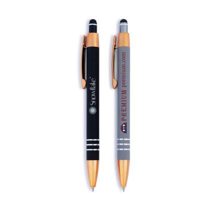 Custom Penny Stylus Satin Soft Touch Metal Pen Copper Accents - Low Quantities - All color Custom Penny Stylus Satin Soft Touch Metal Pen Copper Accents - Low Quantities - All color
