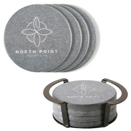 Custom Relic Diatomite Coaster: 4 Pc Set In Metal Stand Custom Relic Diatomite Coaster: 4 Pc Set In Metal Stand