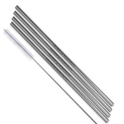 Custom Straight Stainless Steel Straws: Set Of 4 In Silver Custom Straight Stainless Steel Straws: Set Of 4 In Silver