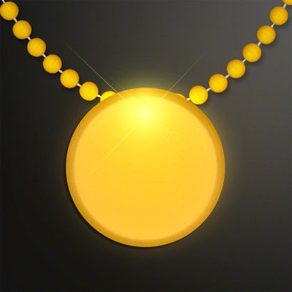 Custom Yellow LED Circle Badge with Beads - Yellow Front View 