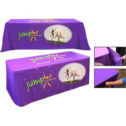 Custom All Over Full Color rPET Polyester Dye Sub Convertible Table Cover: 6' Fitted To 8' Flat Custom All Over Full Color rPET Polyester Dye Sub Convertible Table Cover: 6' Fitted To 8' Flat