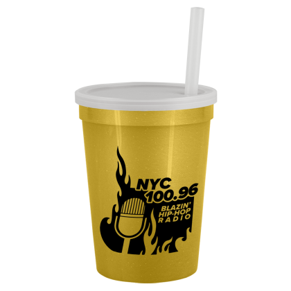 Custom Stadium Cup-Lid-Straw-12 oz - Metallic Gold Custom Stadium Cup-Lid-Straw-12 oz - Metallic Gold