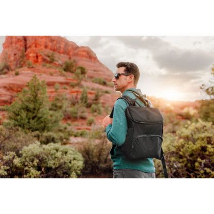 Custom PTX 2.0 Tarana Recycled Backpack Cooler - Carbon Black In Use Custom PTX 2.0 Tarana Recycled Backpack Cooler - Carbon Black In Use
