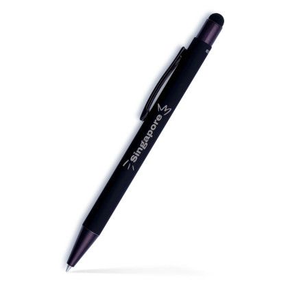 Custom Fleetwood Stylus Satin Soft Touch Gel Click Pen Recycled- Low Quantities - Black