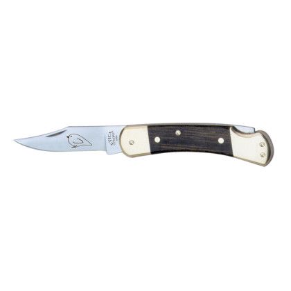 Custom Electro Etched Wood Handle Lockback Knife with Brass Bolsters Custom Electro Etched Wood Handle Lockback Knife with Brass Bolsters