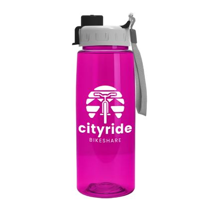 Custom 26 Oz. Transparent Tritan Bottle With Quick Snap Lid - Translucent Hot Pink