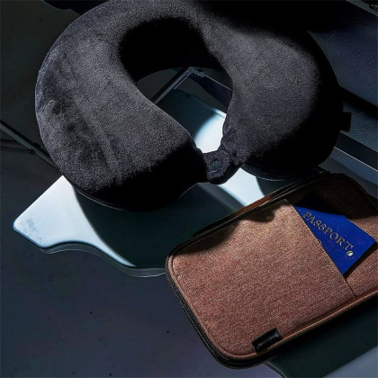 Custom Brookstone Comfort Classic Memory Foam Neck Pillow - Lifestyle View Custom Brookstone Comfort Classic Memory Foam Neck Pillow - Lifestyle View