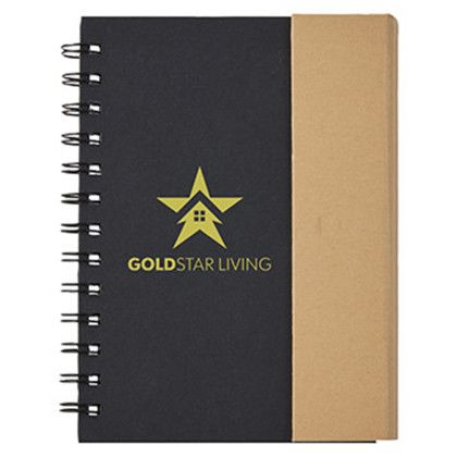 Custom Eco Magnetic Notebook with Sticky Notes & Pen - Black - Front View