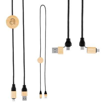 Custom 3" 60W Bamboo & rPET Fast Charging Cable - Bamboo With Black Custom 3" 60W Bamboo & rPET Fast Charging Cable - Bamboo With Black