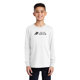 Custom Port & Company Youth Long Sleeve Core Cotton Tee - White Front View Custom Port & Company Youth Long Sleeve Core Cotton Tee - White Front View