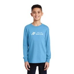 Custom Port & Company Youth Long Sleeve Core Cotton Tee - Aquatic Blue Front Side Custom Port & Company Youth Long Sleeve Core Cotton Tee - Aquatic Blue Front Side