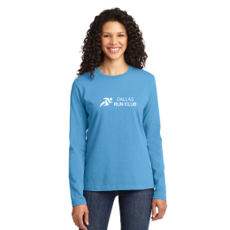 Custom Port & Company Women's Long Sleeve Core Cotton Tee - Aquatic Blue Front Side Custom Port & Company Women's Long Sleeve Core Cotton Tee - Aquatic Blue Front Side