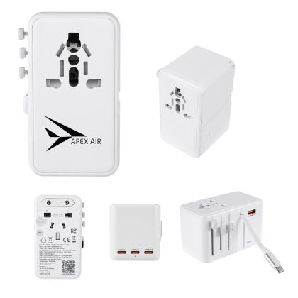 Custom 35W International Travel Adapter & Charging Cable - White Custom 35W International Travel Adapter & Charging Cable - White