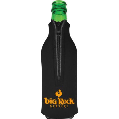 Custom American Made Zipper Bottle Cooler - Black