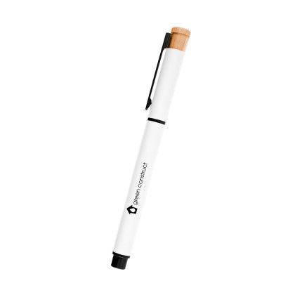 Custom Ronan Recycled Aluminum Gel Pen - White With Bamboo 