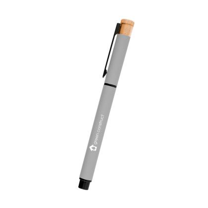 Custom Ronan Recycled Aluminum Gel Pen - Gray With Bamboo 