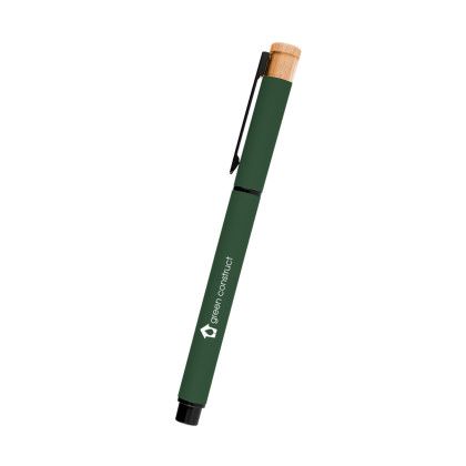 Custom Ronan Recycled Aluminum Gel Pen - Green With Bamboo 