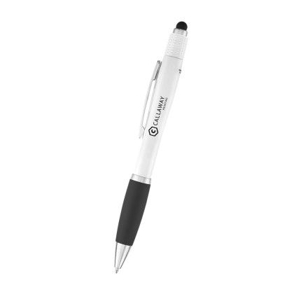 Custom rABS Satin Stylus Pen With Spin Top - White/Black Custom rABS Satin Stylus Pen With Spin Top - White/Black