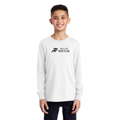 Custom Port & Company Youth Long Sleeve Core Cotton Tee - White Front View